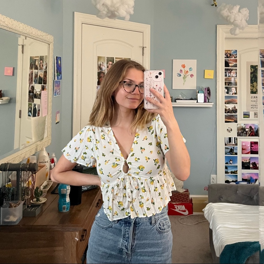 White floral blouse